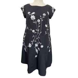 Eshakti Women's Embroidered Floral Short Sleeve A Line Dress Black Large Black
